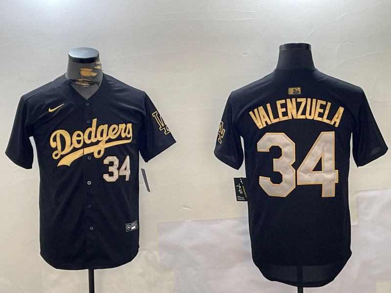 Men Los Angeles Dodgers #34 Valenzuela Black Gold Game 2024 Nike MLB Jersey style 1203->women mlb jersey->Women Jersey